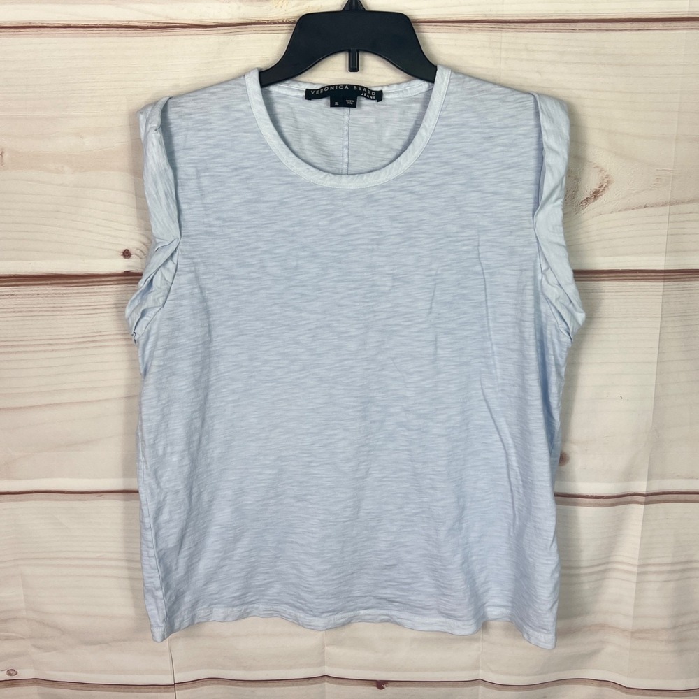 Veronica Beard Jeans Top Womens XL Blue Muscle Tank Pima Cotton Solid Crew Neck